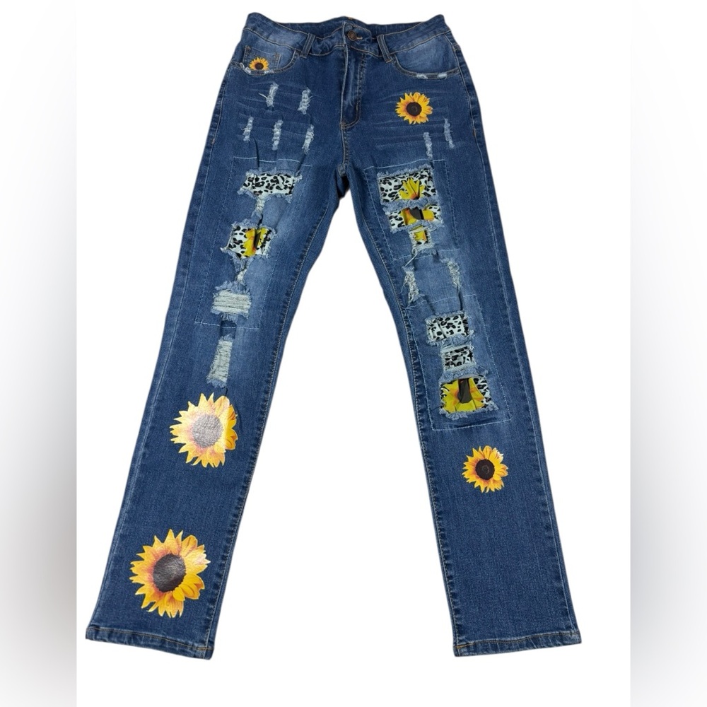 Sunflower print stretchy cropped  jeans 30/29